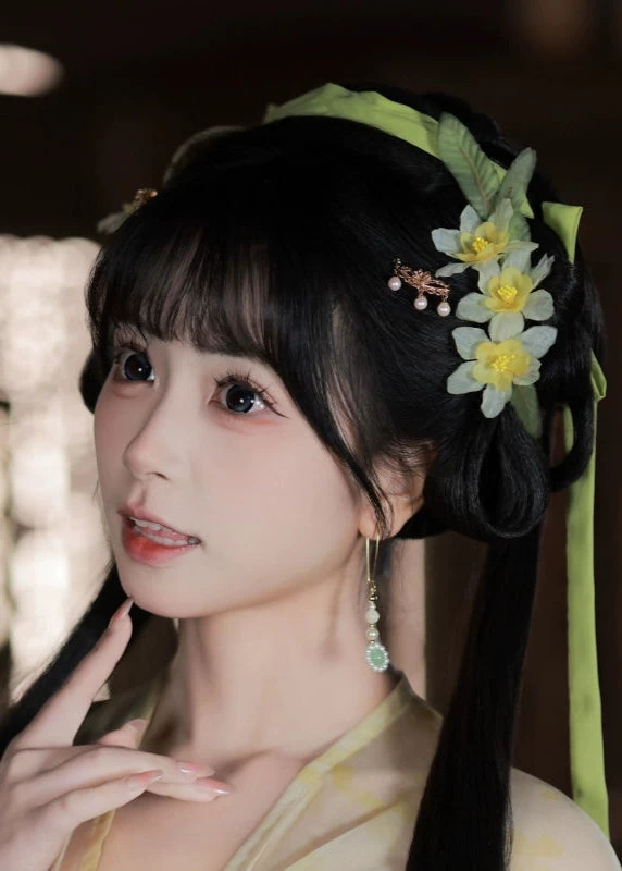 Women Yarn Floral Hanfu Hair Clips, Daffodil 2-Piece Set | HANFUBAO