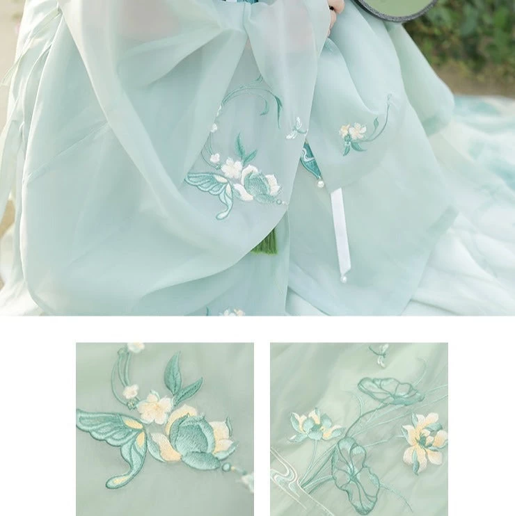 Women Ming Dynasty Hanfu Dress Butterfly Embroidery Chiffon Set Daily Wear | HANFUBAO