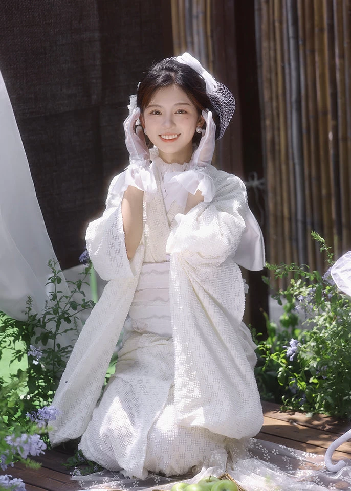 Velunara | Women  3-Piece Lace Kimono Set for Events Night Out White S-M