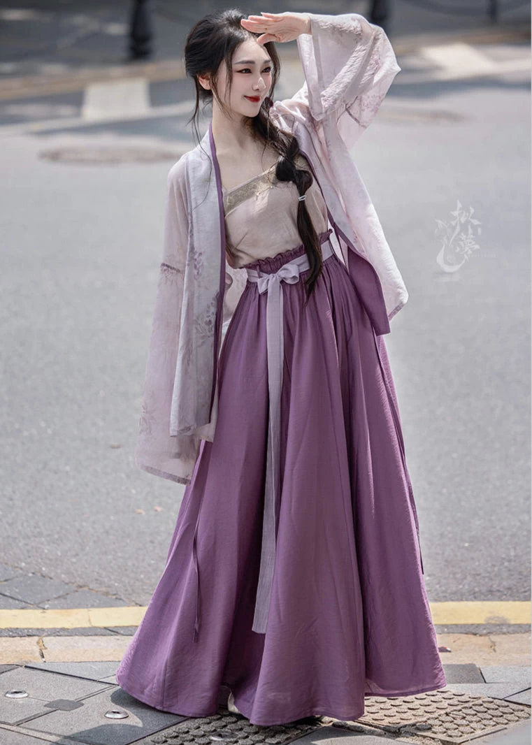 Women Viscose-Nylon Modern Daily Hanfu Set Wisteria Purple | HANFUBAO
