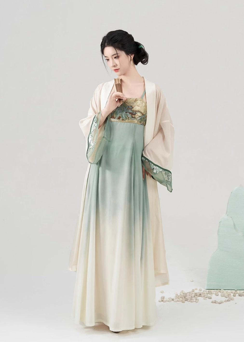 Women Modern Hanfu 2-Piece Set Qing Shan Print | HANFUBAO