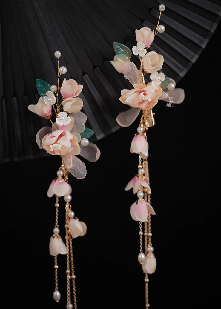 Women Yarn Flower Hair Clip & Earrings Set for Hanfu Daily Wear, Orchid Purple | HANFUBAO