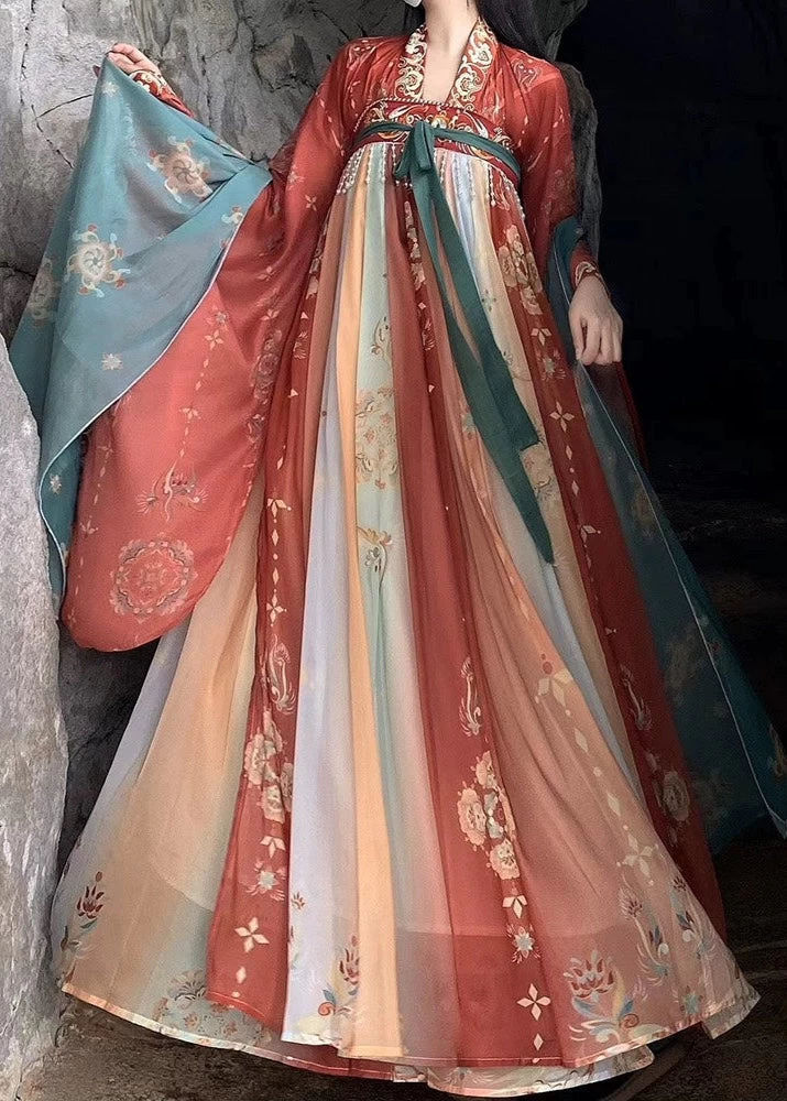 Women's Plus Size 3-Piece Daily Hanfu Set Chiffon Dress Top Shawl | HANFUBAO