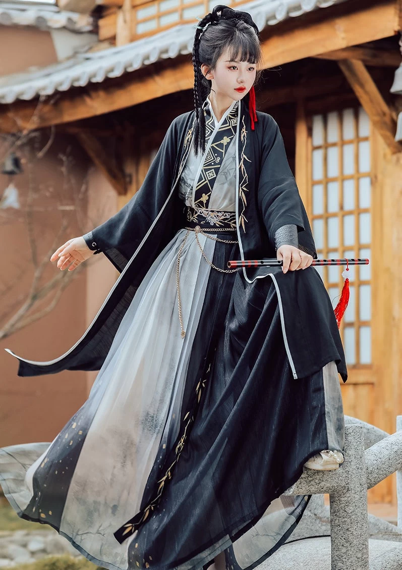 Unisex Bamboo Pattern Modern Hanfu 6-Piece Set | HANFUBAO