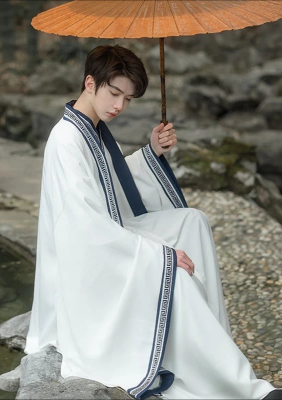 Men's Daily Hanfu Set White Yarn  Plus Size | HANFUBAO