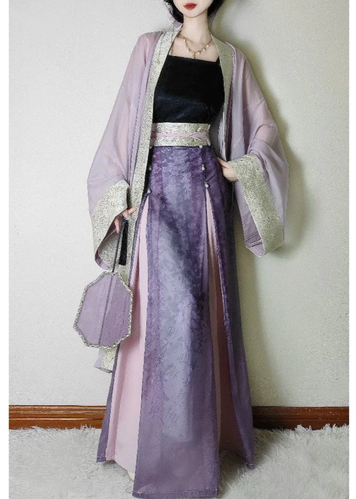 Women’s Chiffon Modern Plus Size Hanfu Set Violet Mist | HANFUBAO