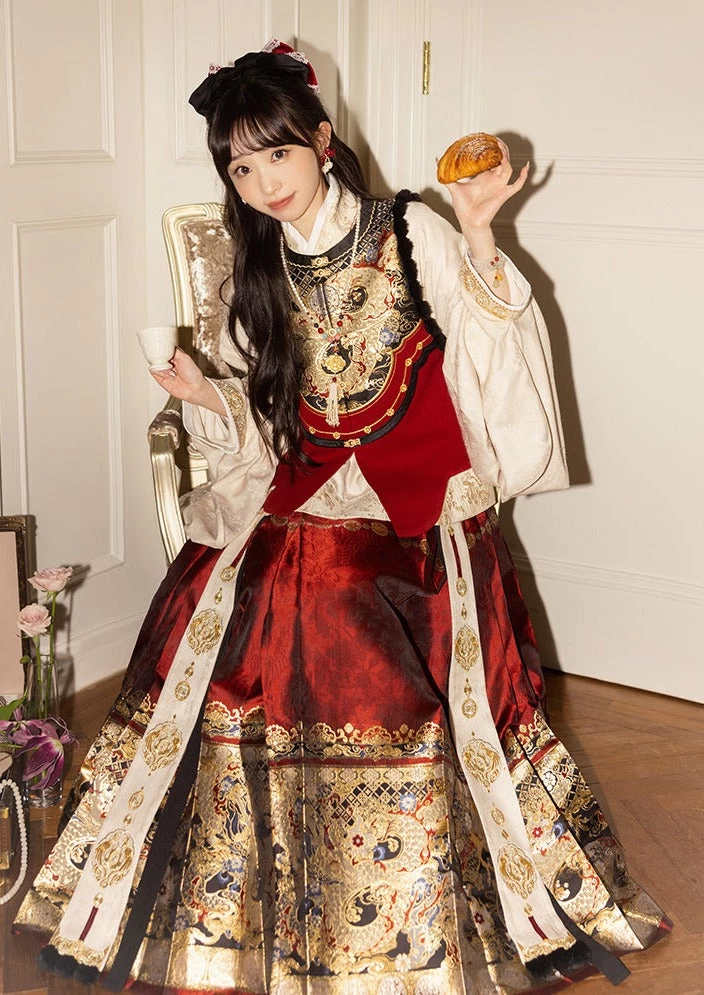 Women 4PCS 2024 New Year Ming Dynasty Dragon Embroidered Hanfu Set| HANFUBAO