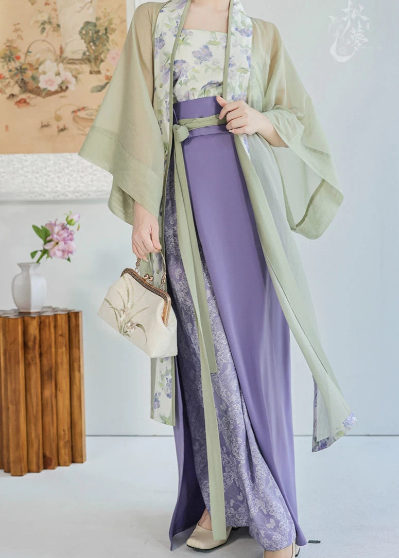 Women’s 3-Piece Daily Hanfu Set Jasmine Grape Green Tencel Blend | HANFUBAO
