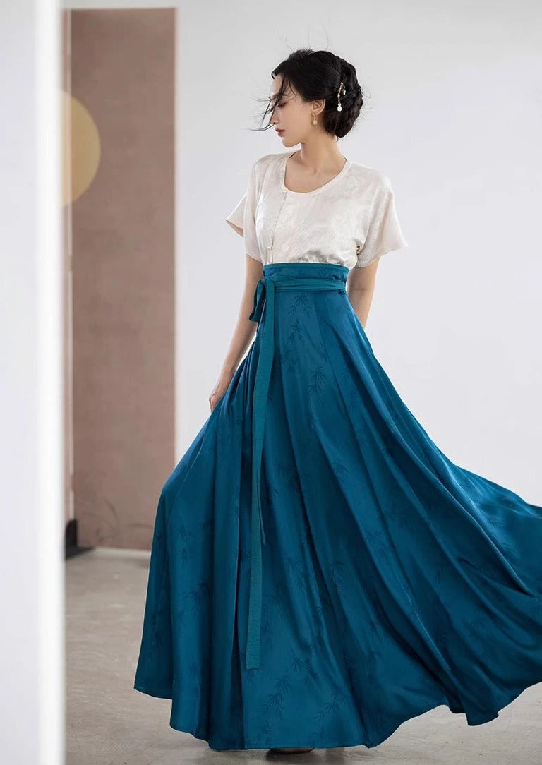 Women Modern Hanfu  Summer Skirt Solid White | HANFUBAO