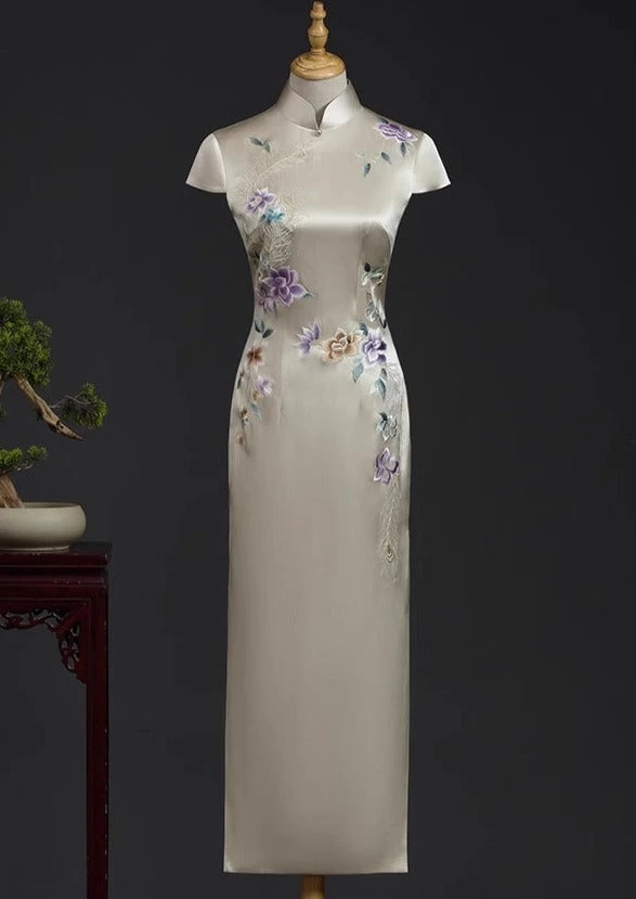 Women's Silk Champagne Custom Qipao Cheongsam Dress | HANFUBAO