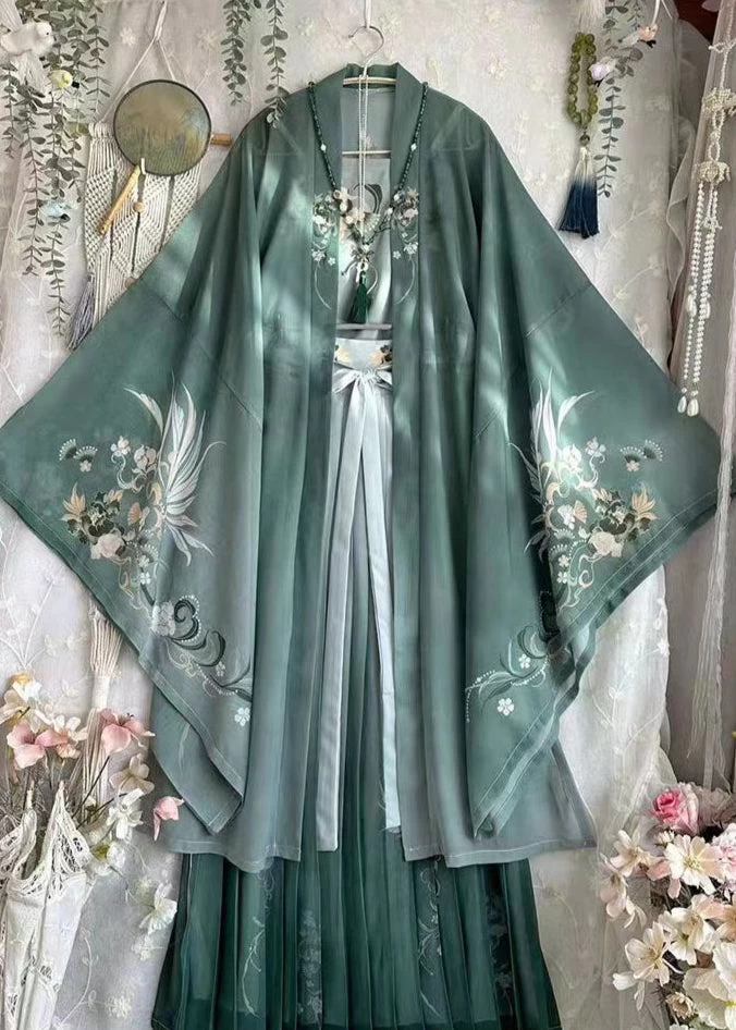 Women's Chiffon 3-Piece Daily Hanfu Set Jade Cloud Plus Size | HANFUBAO