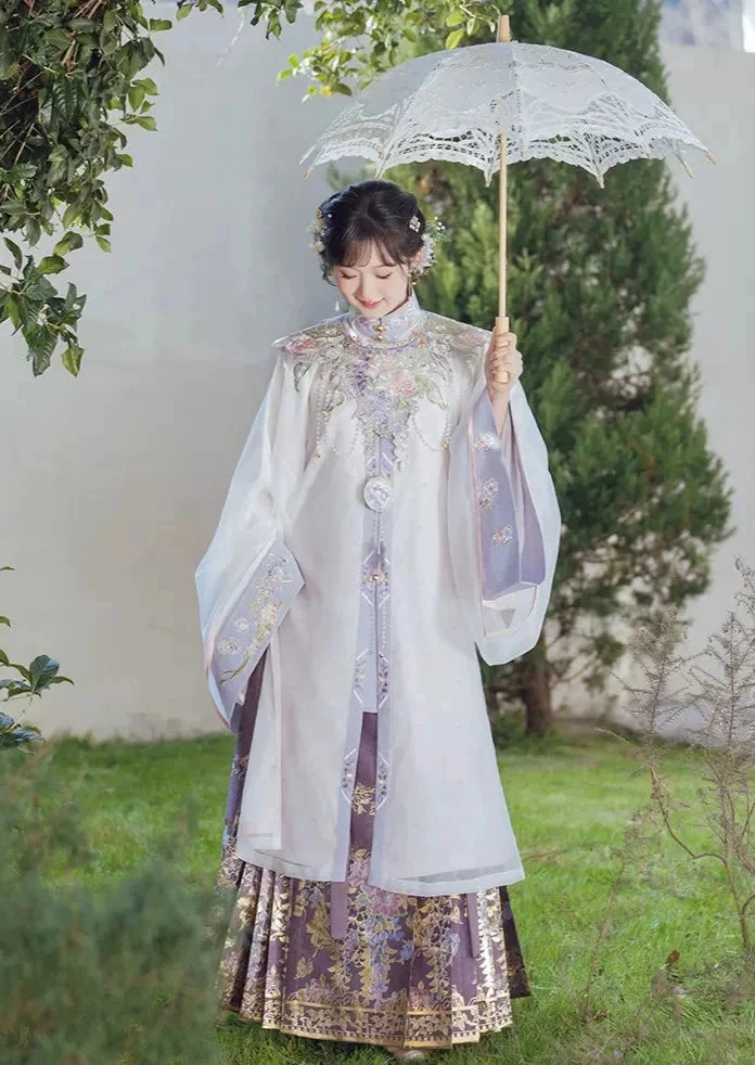 Women  Modern Daily Hanfu Set Purple Flower Embroidery | HANFUBAO