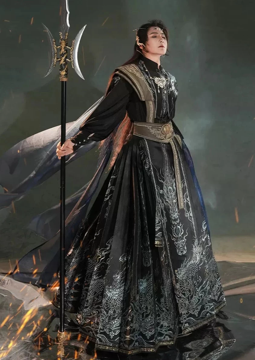 Unisex Modern Hanfu  Ma Mian Skirt, Lan Ling Print | HANFUBAO