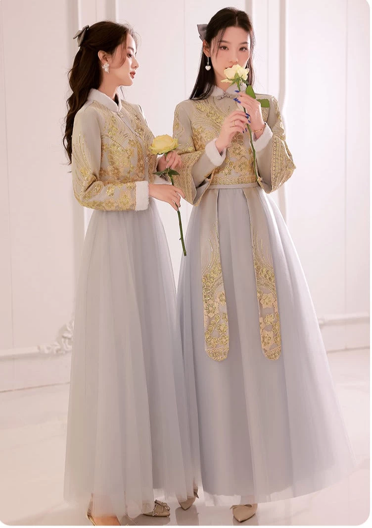Women's Daily Hanfu Bridesmaid Gray Chinese Style Dress  Plus Size | HANFUBAO