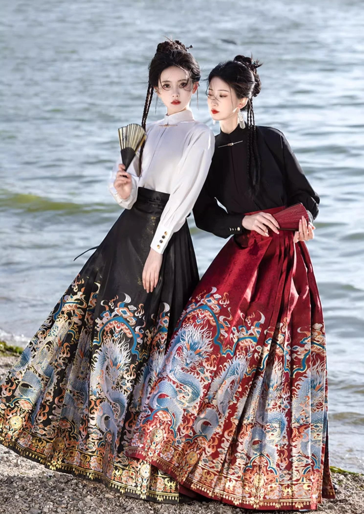 Women Modern Ma Mian Hanfu Skirt Dragon Embroidery Plus Size| HANFUBAO