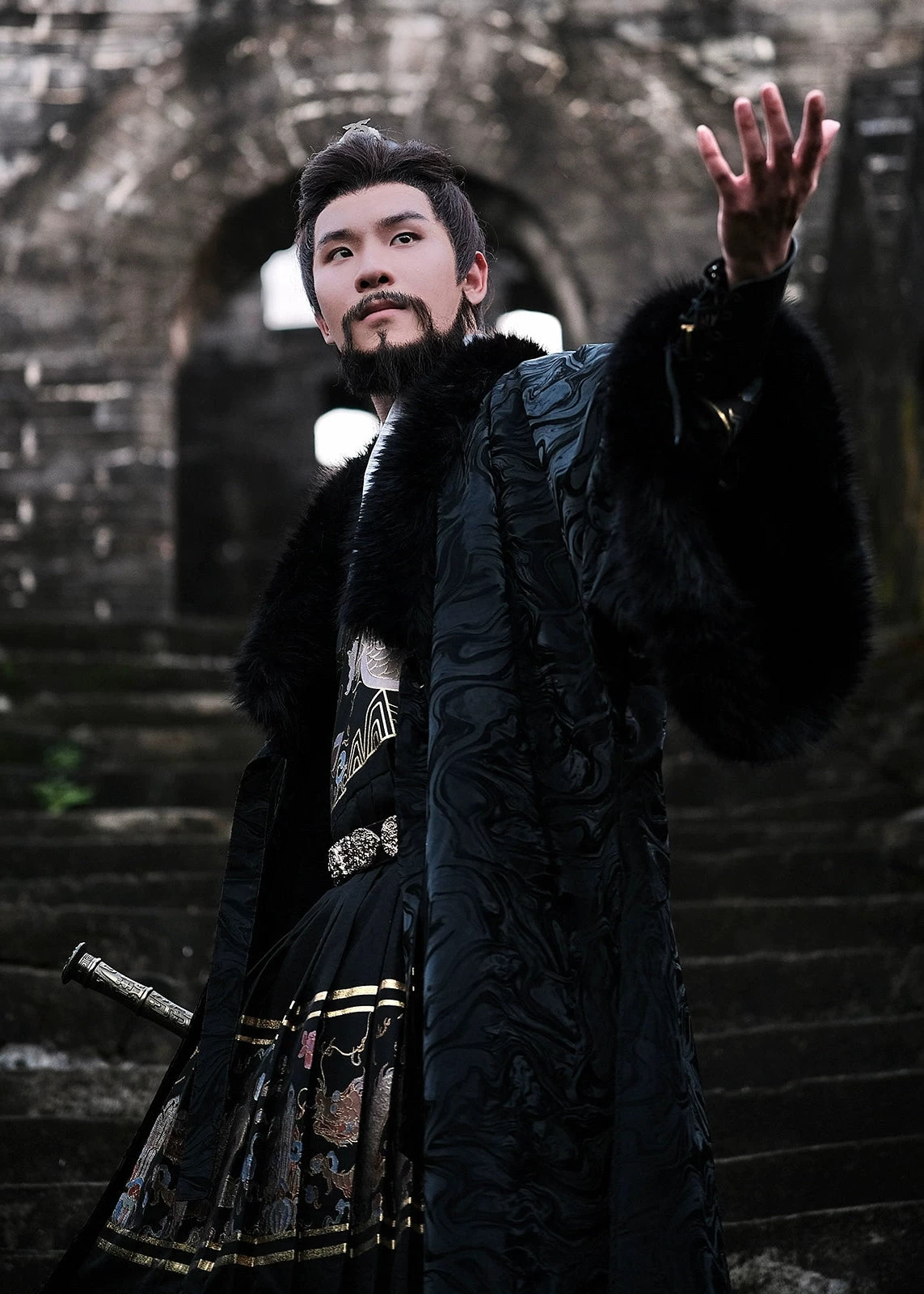 Unisex Flying Fish Embroidered Hanfu Cloak for Winter Cosplay | HANFUBAO