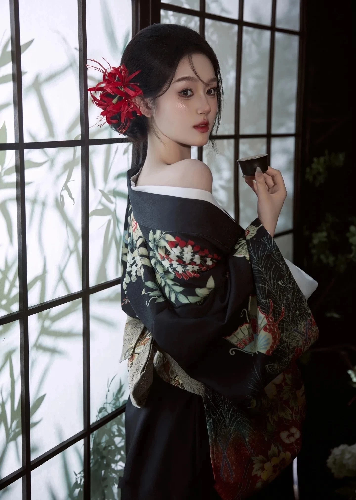 Women 3-Piece Hanfu Kimono Set Sakura Print  for Daily & Events | HANFUBAO