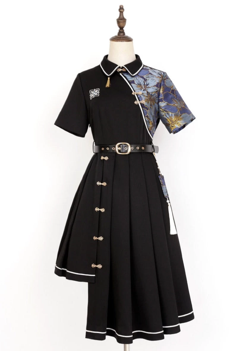 Women's Modern Black Lolita Daily Hanfu Dress, Plus Size | HANFUBAO