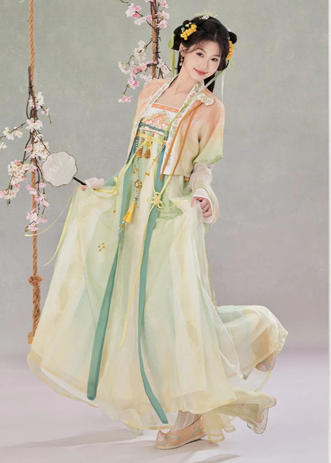 Women  Modern Daily Hanfu 5-Piece Set Willow Mist Green | HANFUBAO