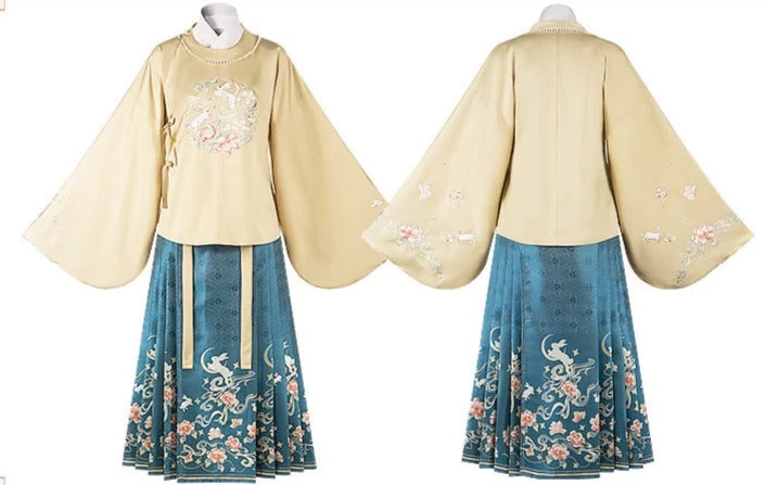 Women Modern Hanfu Ming Ma Mian Skirt Set White Embroidered Plus Size | HANFUBAO
