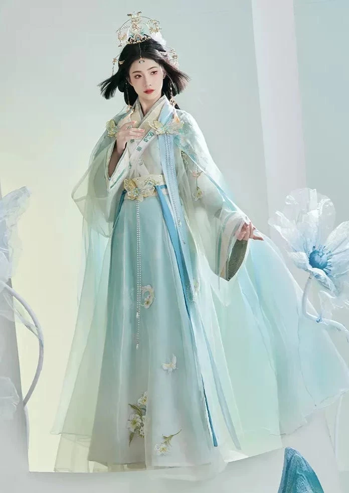 Women Modern Hanfu Yarn Set Floral Embroidery| HANFUBAO