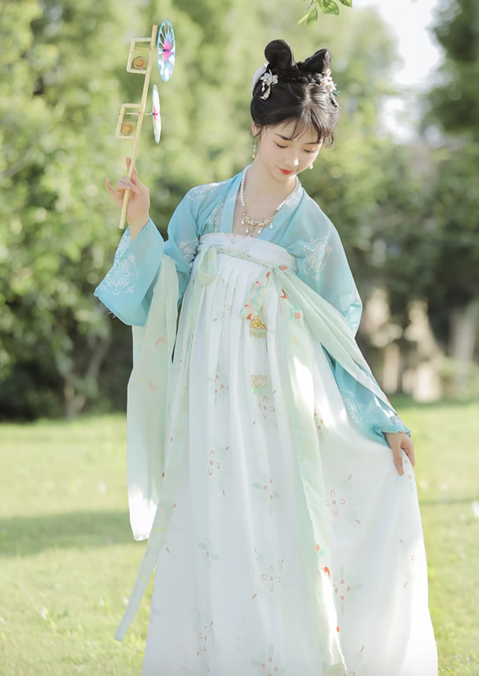 Women's Chiffon Blue White Tang Dynasty Daily Hanfu Set Plus Size | HANFUBAO