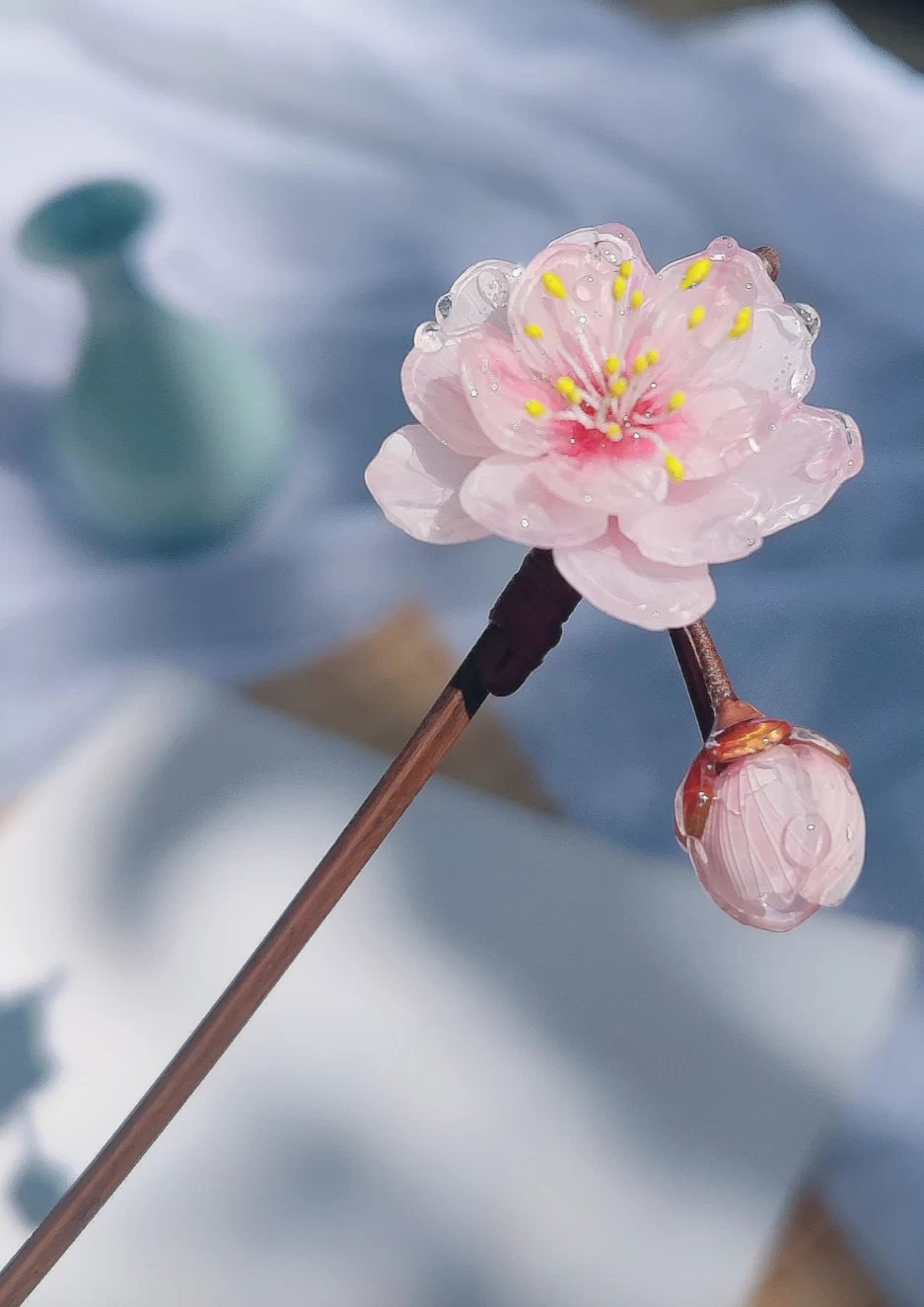 Cherry Blossom Pink Shrinky Dinks Hairpin for Hanfu & Daily Wear | HANFUBAO