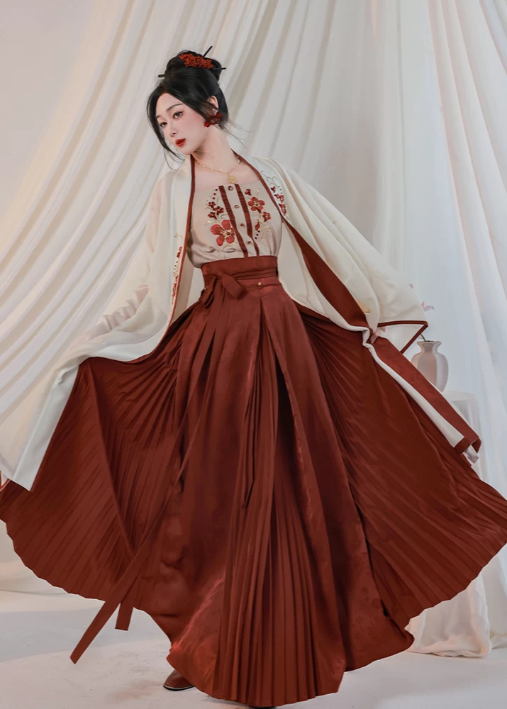 Women's Daily Hanfu 3-Piece Set Crimson Tencel Blend Plus Size | HANFUBAO