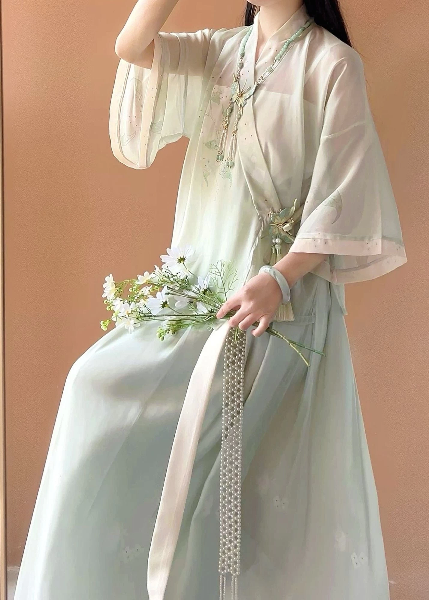 Women's Plus Size 3-Piece Chiffon Daily Hanfu Bamboo Forest Print Set | HANFUBAO