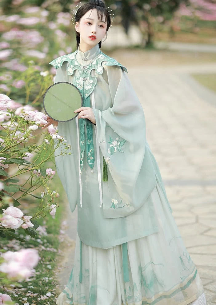 Women Ming Dynasty Hanfu Dress Butterfly Embroidery Chiffon Set Daily Wear | HANFUBAO