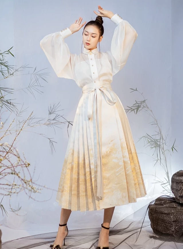 Women Modern Hanfu Blouse Black/White | HANFUBAO