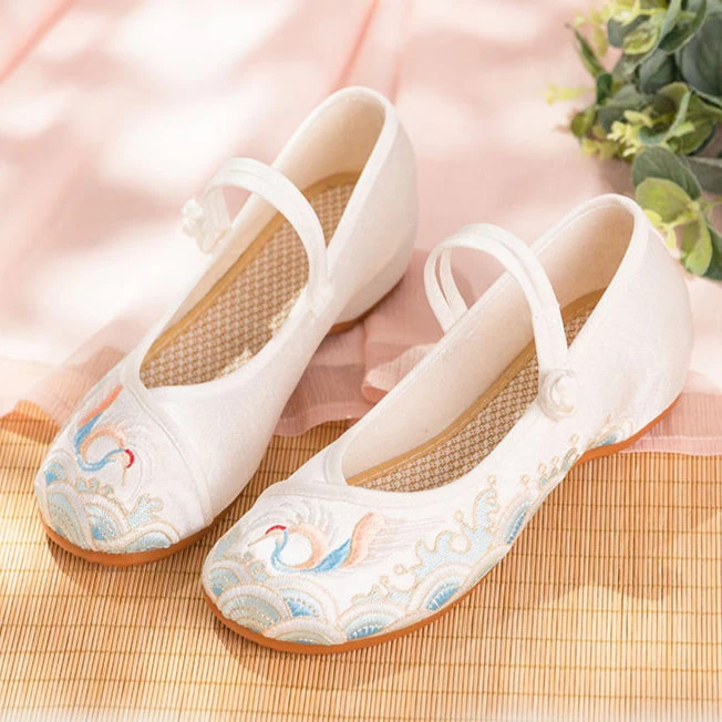 Unisex Hanfu Embroidered Canvas Shoes Floral Ivory Pink Red| HANFUBAO