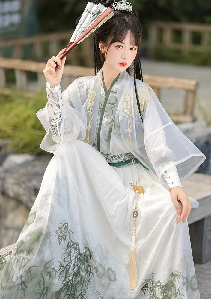 Unisex 5-Piece Bamboo Pattern Daily Hanfu Set Plus Size | HANFUBAO