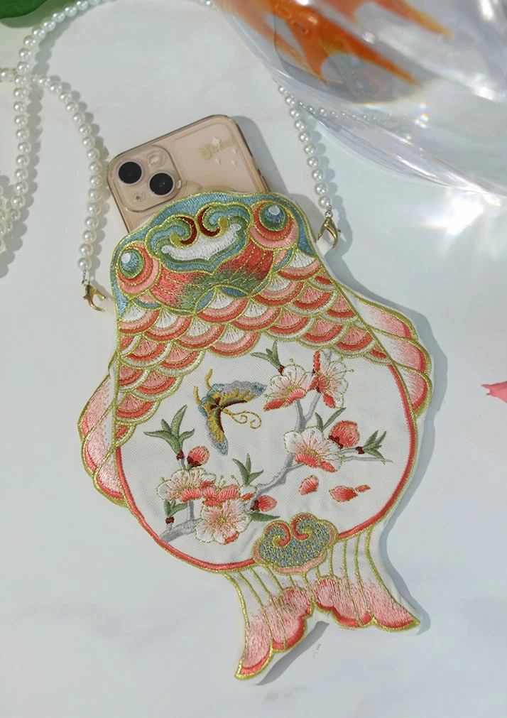 Chinese Hanfu Orange Goldfish Embroidered  Bag 18x25cm | HANFUBAO