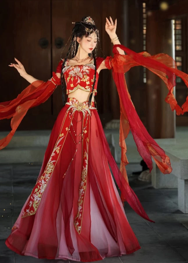 Women’s 5-Piece Embroidered Hanfu Dress Set, Polyester, Daily Wear | HANFUBAO