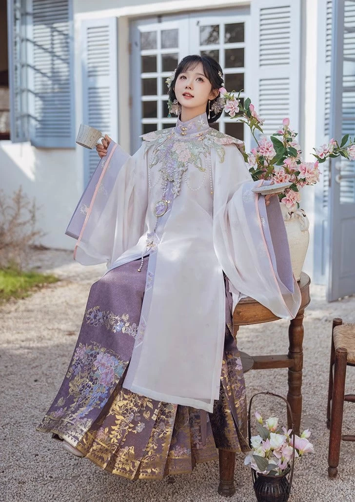 Women  Modern Daily Hanfu Set Purple Flower Embroidery | HANFUBAO