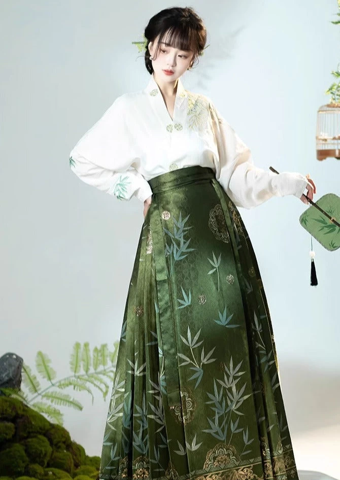 Women's Modern Custom Ma Mian Skirt Bamboo Embroidery Daily Hanfu| HANFUBAO