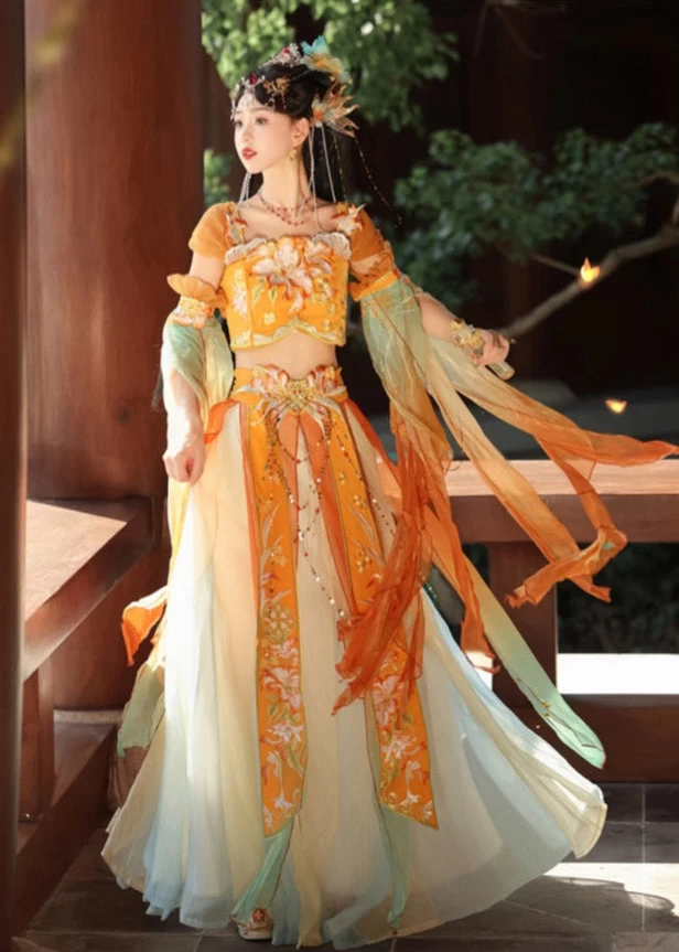 Women’s 5-Piece Embroidered Hanfu Dress Set, Polyester, Daily Wear | HANFUBAO