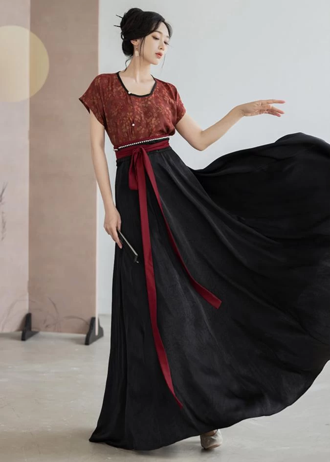 Women’s Daily Hanfu 2-Piece Top & Skirt Set Floral Shade| HANFUBAO