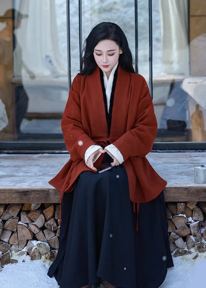 Women's Modern 4-Piece Hanfu Set Mink Fur Collar| HANFUBAO