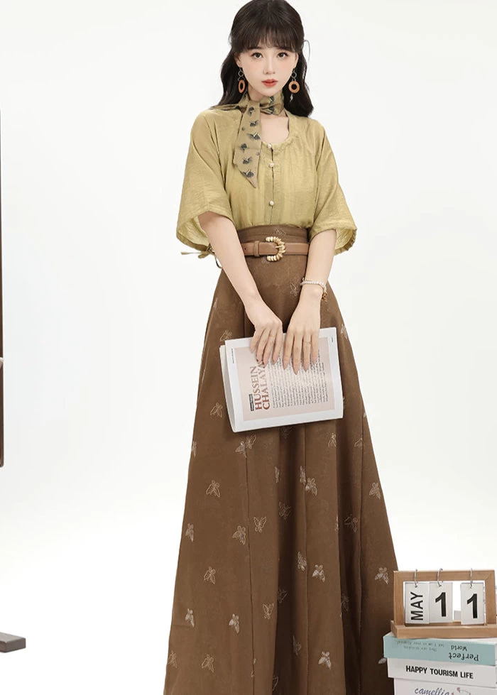 Women Modern Daily Hanfu 3-Piece Set Moonlight Floral | HANFUBAO