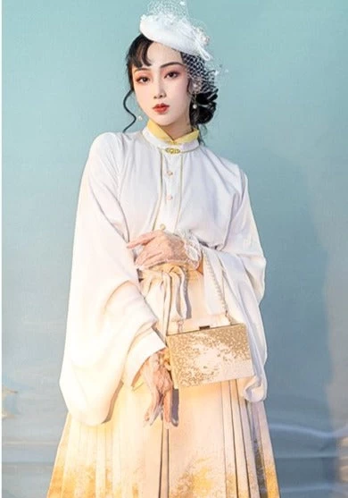 Women Modern Daily Hanfu Golden Ma Mian Skirt | HANFUBAO