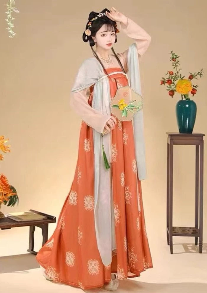 Women Tang Dynasty Hanfu Set Changan Flowers Chiffon Daily Plus Size | HANFUBAO