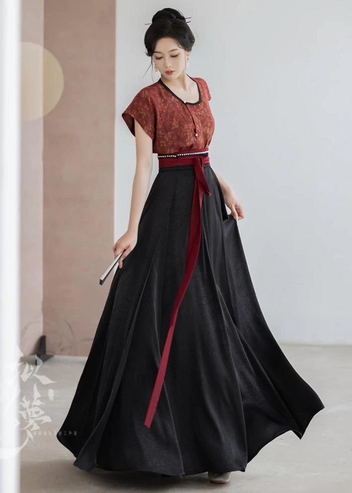 Women’s Daily Hanfu 2-Piece Top & Skirt Set Floral Shade| HANFUBAO