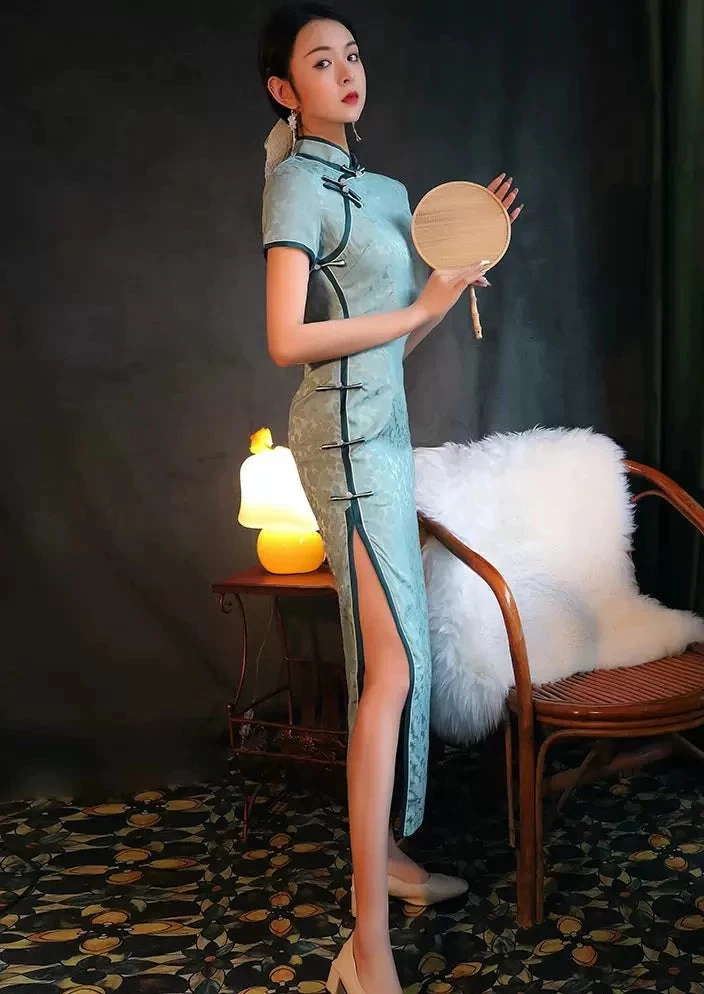 Women Acetate Satin Modern Hanfu Qipao Dress Pink Floral | HANFUBAO