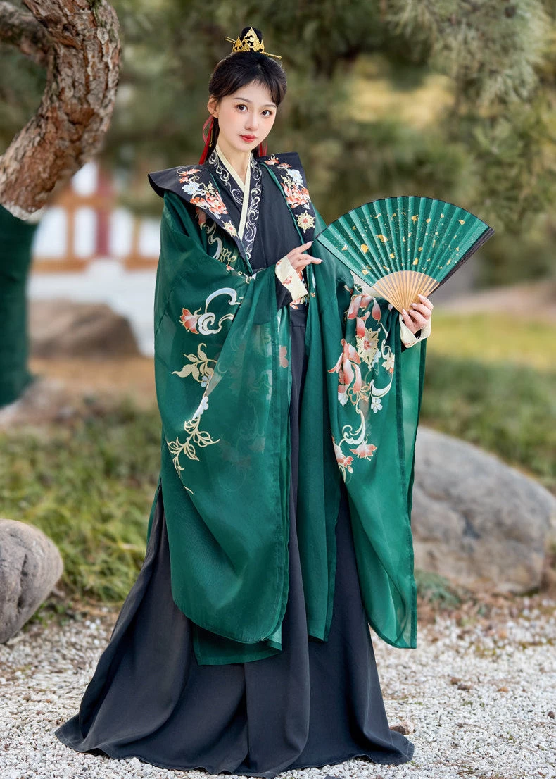 Unisex 3-Piece Daily Hanfu Set Jade Light Plus Size| HANFUBAO