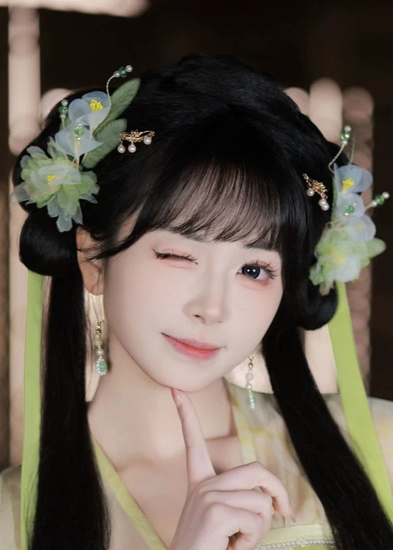 Women Hanfu Flower Goddess Hairpins Pair, Orchid Purple Yarn & Pearls | HANFUBAO