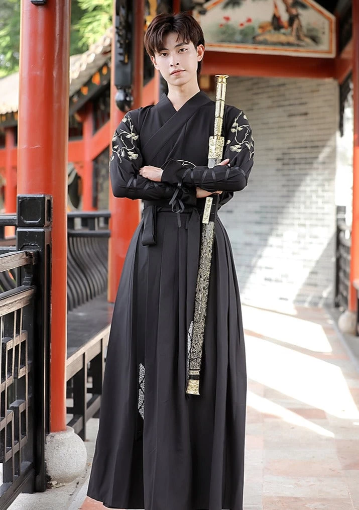 Men's 3-Piece Black Daily Hanfu Set Plus Size | HANFUBAO