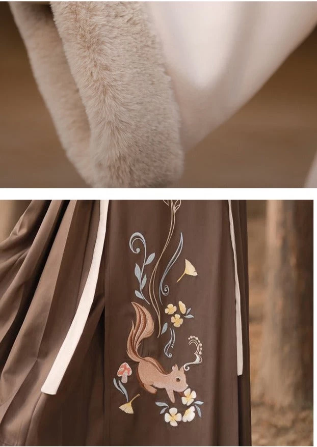 Women Faux Fur Scarf Ming Hanfu Set Fall/Winter| HANFUBAO