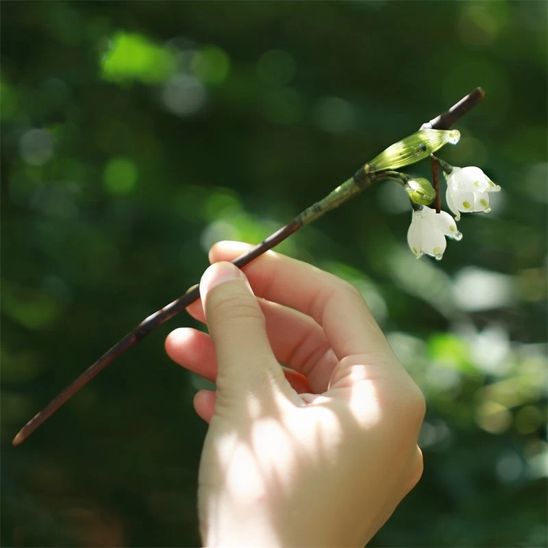 Lily of The Valley 1Pc Shrinky Dinks Bamboo Hairpin for Hanfu Daily Wear | HANFUBAO